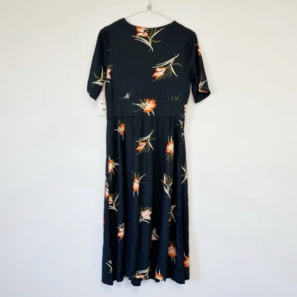 NWT RVCA Women Black Floral V-Neck Front Button Closure Midi Dress XS Whimsigoth - Picture 5 of 11